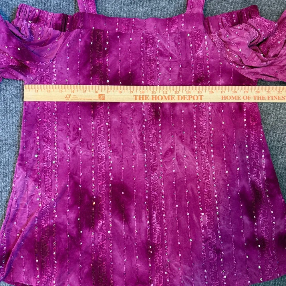 Avenue Purple/Pink Tie Dye Sequin Cold Shoulder Embellished Top Women Sz 14/16 - Picture 8 of 10